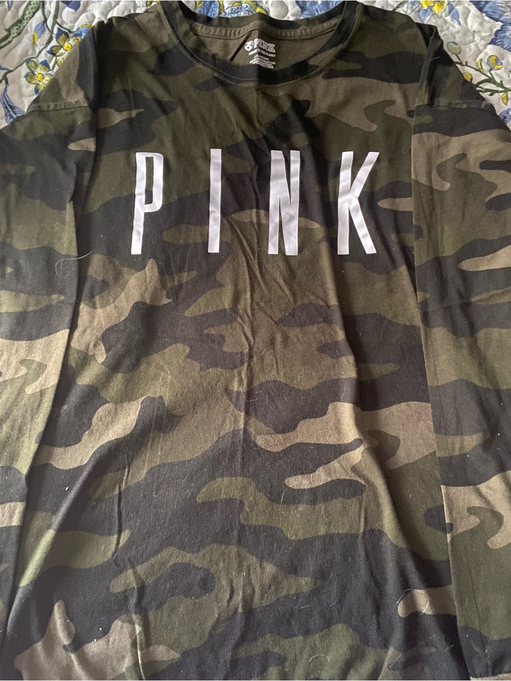 PINK Victoria's Secret Olive & Black Camo Kids Pajama Top